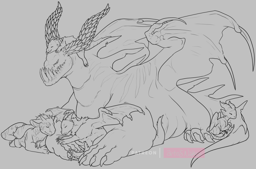 2019 dragon feral horn invalid_tag nakoo sketch sleeping wings