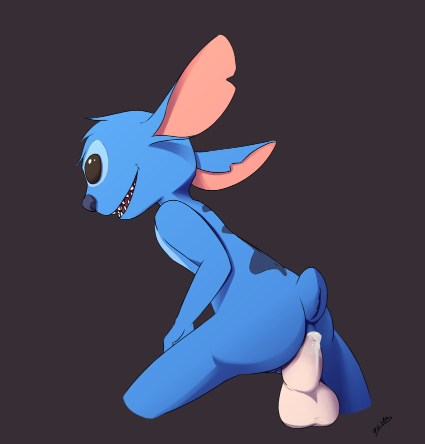 2020 absurd_res alien anal anal_penetration back_markings backsack balls black_eyes blue_body blue_fur blue_nose bodily_fluids cum cum_in_ass cum_inside digital_drawing_(artwork) digital_media_(artwork) disney experiment_(lilo_and_stitch) fur genital_fluids genitals head_tuft hi_res lilo_and_stitch male male/male markings notched_ear open_mouth open_smile penetration semi-anthro silas_blackwing simple_background small_tail smile solo stitch_(lilo_and_stitch) tuft