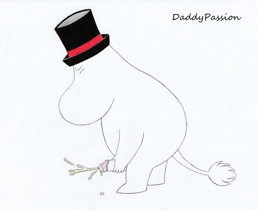 anthro balls bodily_fluids clothing cum daddypassion erection genital_fluids genitals hat headgear headwear hi_res humanoid_penis male mature_(disambiguation) moominpappa moomins nude penis solo the_moomins top_hat