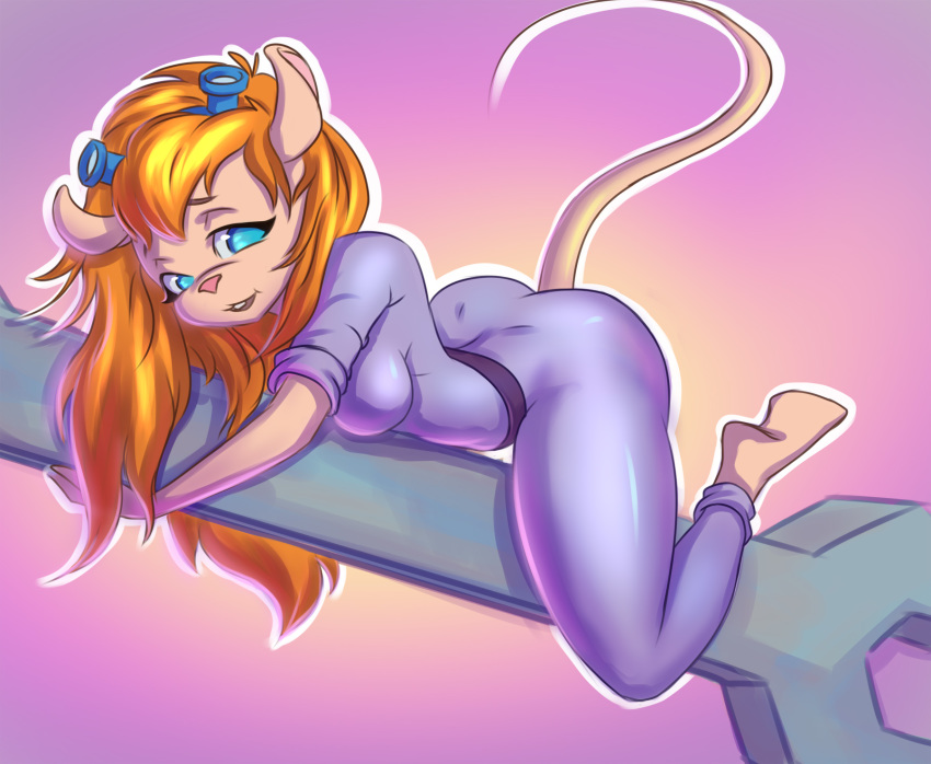 anthro ass_up breasts chip_'n_dale_rescue_rangers disney fafecalus female gadget_hackwrench half-closed_eyes hi_res mammal mouse murid murine narrowed_eyes rodent straddling