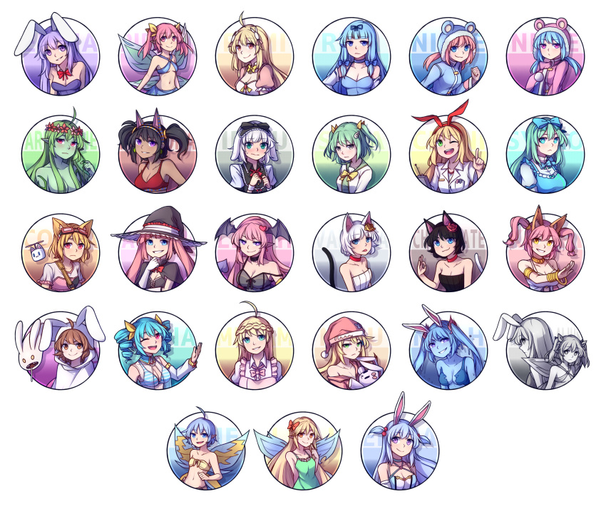 6+girls :3 :d ;d absurdres ahoge animal_ear_fluff animal_ears aqua_eyes aruraune_(rabi-ribi) ashuri_(rabi-ribi) bangs bat_wings black_hair blonde_hair blue_eyes blue_hair blue_skin blunt_bangs bow braid brown_hair bunny_ears cat_ears cat_tail character_name chocolate_(rabi_ribi) cicini_(rabi-ribi) cloak cocoa_(rabi_ribi) commentary crown_braid drill_hair empty_eyes english_commentary erina_(rabi-ribi) everyone eyebrows_visible_through_hair fairy_wings fox_ears frown goggles goggles_on_head green_eyes green_hair hair_bobbles hair_bow hair_ornament hair_ribbon hairband hairclip hat head_wings headdress heart heart_hair_ornament highres hood hooded_cloak illusion_alius irisu_(rabi_ribi) keke_bunny kotri_(rabi-ribi) lilith_(rabi-ribi) lilli_(rabi-ribi) long_hair looking_at_viewer miriam_(rabi_ribi) miru_(rabi_ribi) multiple_girls nieve_(rabi_ribi) nixie_(rabi_ribi) noah_(rabi_ribi) ok_sign one_eye_closed open_mouth pandora_(rabi-ribi) parted_lips pink_eyes pink_hair pixie_(rabi-ribi) pointy_ears purple_eyes purple_hair rabi-ribi red_bow red_eyes ribbon ribbon_(rabi-ribi) rita_(rabi-ribi) rumi_(rabi_ribi) saya_(rabi_ribi) seana_(rabi_ribi) short_hair smile speckticuls syaro_(rabi-ribi) tail transparent_background twin_drills twintails two_side_up v-shaped_eyebrows vanilla_(rabi_ribi) white_hair wing_hair_ornament wings witch_hat yellow_ribbon