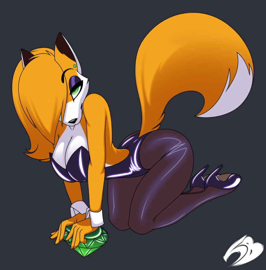 2019 anthro breasts canid canine clothing diamond_(gem) female fox gem hair hi_res looking_at_viewer mammal solo twintailsinc