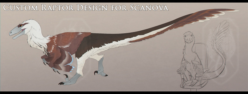 2020 ambiguous_gender brown_body brown_feathers claws digital_media_(artwork) dinosaur dromaeosaurid feathered_raptor feathers feral hi_res open_mouth reptile scalie sinistereternity solo teeth theropod