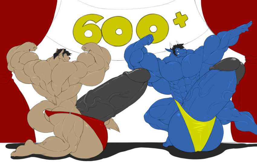 anthro balls big_balls big_muscles big_penis canid canine canis clothing dragon erection flexing genitals hair huge_balls huge_muscles huge_penis humanoid_penis hyper hyper_balls hyper_genitalia hyper_muscles hyper_penis male mammal muscledragonwolf muscular penis sachiel_666 stretched_clothing underwear wolf