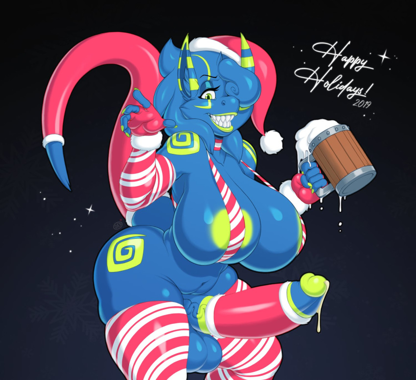 2019 5_fingers alcohol anthro areola arm_warmers armwear balls beverage big_breasts bikini blue_background bodily_fluids bottomless breasts christmas clothed clothing collar cup dax daxzor digital_media_(artwork) dragon erection fingerless_gloves fingers furgonomics genital_fluids genitals gloves green_eyes gynomorph hair hair_over_eye handwear hat headgear headwear hi_res holding_object holidays huge_breasts humanoid_penis intersex legwear looking_at_viewer markings one_eye_obstructed pattern_armwear pattern_clothing pattern_legwear penis precum santa_hat sharp_teeth simple_background slightly_chubby sling_bikini smile solo stockings striped_armwear striped_clothing striped_genitalia striped_legwear striped_penis striped_stockings stripes swimwear tail_clothing tail_warmer teeth thick_thighs vein