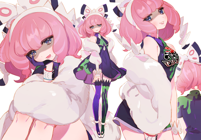 blue_eyes dress gwayo headband kurara_(pokemon) pink_hair pokemon short_hair thighhighs