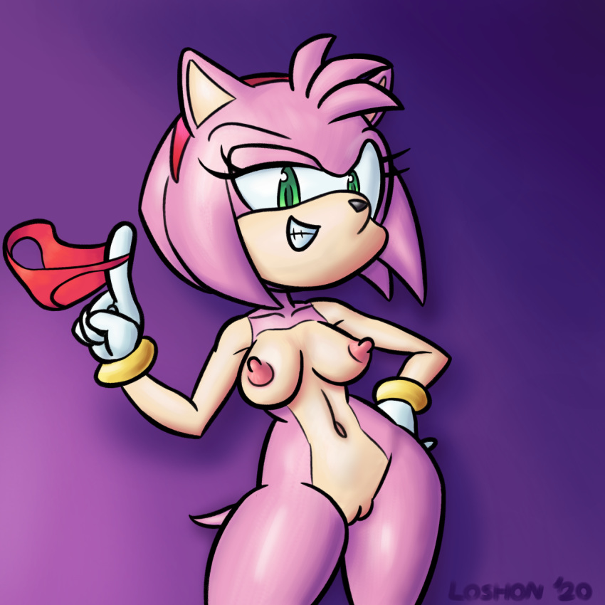 1:1 2020 5_fingers accessory amy_rose anthro big_breasts biped breasts clothing digital_media_(artwork) eulipotyphlan eyelashes female fingers fur genitals gloves gradient_background green_eyes hair handwear hedgehog hi_res looking_at_viewer loshon mammal nipples nude panties pink_body pink_fur pink_hair pussy signature simple_background smile smirk solo sonic_the_hedgehog_(series) thick_thighs underwear video_games wide_hips