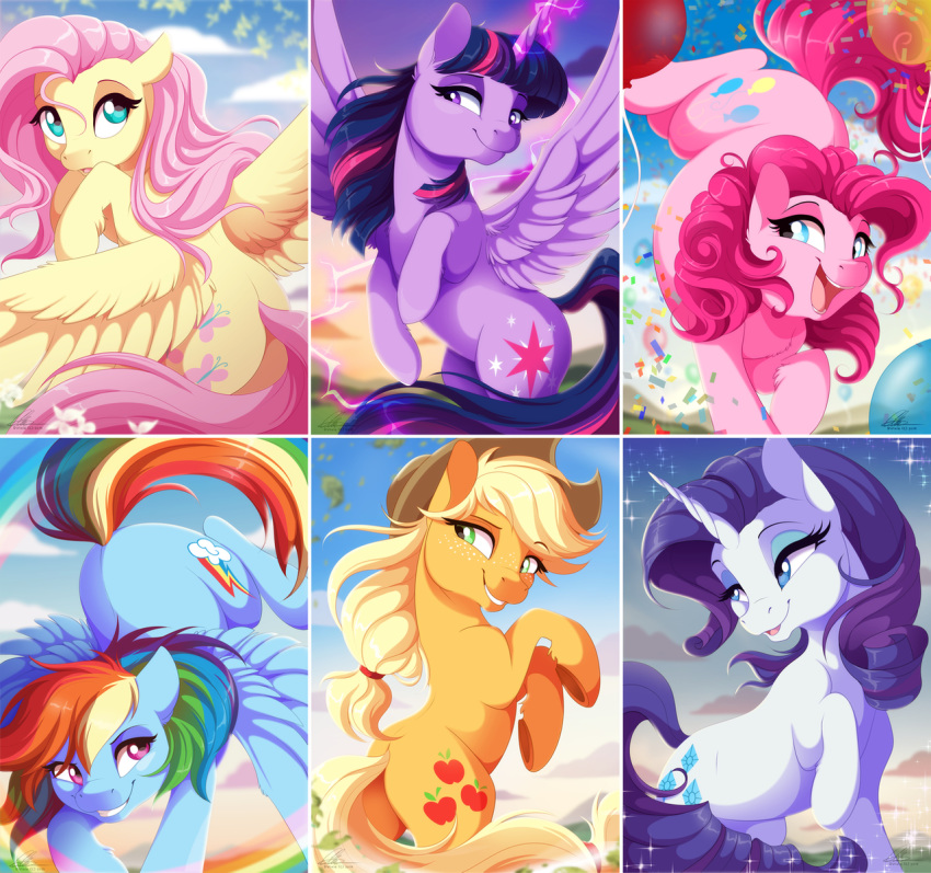 2019 accessory action_pose applejack_(mlp) ass_up balloon blonde_hair blonde_mane blue_body blue_ears blue_eyes blue_eyeshadow blue_feathers blue_fur blue_wings clothed clothed_feral clothing cloud confetti cowboy_hat curled_hair curled_mane cutie_mark digital_drawing_(artwork) digital_media_(artwork) dvixie ears_back ears_front earth_pony equid equine eyebrows eyelashes eyeshadow feathered_wings feathering feathers female feral flower fluttershy_(mlp) flying freckles friendship_is_magic frown fur gem green_eyes hair hair_accessory hair_tie happy hat hat_only headgear headwear hi_res highlights_(coloring) horn horse leaf light lighting long_eyelashes looking_aside looking_up magic makeup mammal mane mostly_nude multicolored_hair multicolored_mane multicolored_tail multiple_images my_little_pony on_hind_legs open_mouth open_smile orange_body orange_ears orange_fur pink_body pink_ears pink_eyes pink_fur pink_hair pink_highlights pink_mane pink_tail pinkie_pie_(mlp) pivoted_ears plant pony ponytail pose prancing pterippus purple_body purple_ears purple_eyes purple_feathers purple_fur purple_hair purple_horn purple_mane purple_tail purple_wings quadruped rainbow rainbow_arch rainbow_dash_(mlp) rainbow_hair rainbow_mane rainbow_tail raised_leg rarity_(mlp) shadow shy sky smile smirk smug snout solo spread_wings suspended_in_midair tail_ring twilight_sparkle_(mlp) two_tone_hair two_tone_mane two_tone_tail underhoof unicorn_horn white_body white_ears white_fur white_horn winged_unicorn wings yellow_body yellow_ears yellow_feathers yellow_fur yellow_tail yellow_wings