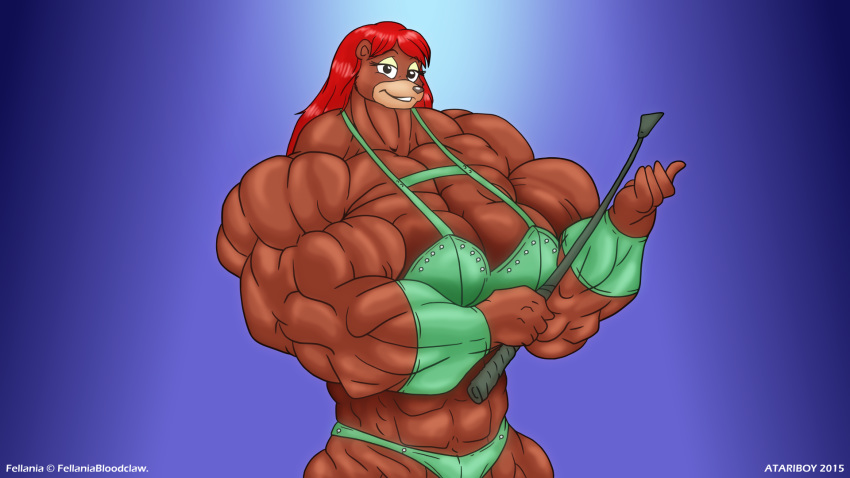 16:9 abs anthro atariboy big_muscles breasts clothed clothing female hi_res huge_muscles hyper hyper_muscles looking_at_viewer mammal muscular muscular_female riding_crop solo ursid whip