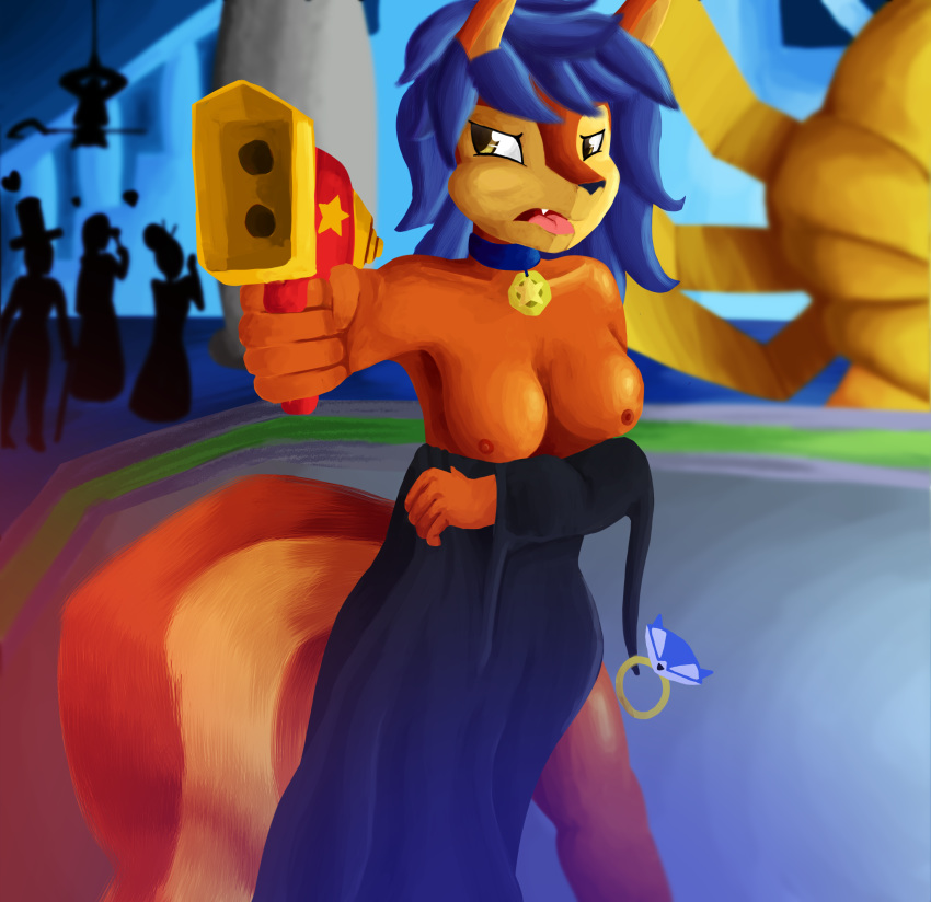 absurd_res anthro breasts canid canine carmelita_fox clothing female female_focus fox group gun hi_res mammal nipples ranged_weapon sly sly_cooper sly_cooper_(series) solo_focus sony_corporation sony_interactive_entertainment sucker_punch_productions thieves undressed video_games weapon