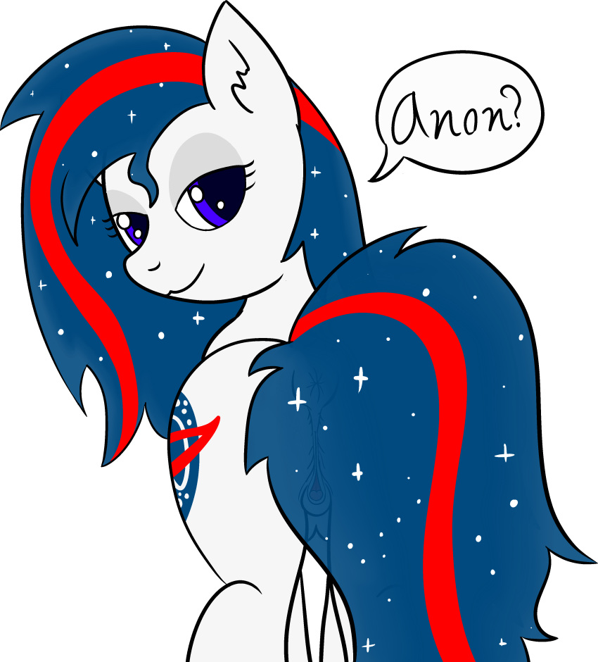 absurd_res anatomically_correct anatomically_correct_genitalia animal_genitalia animal_pussy butt cutie_mark dialogue digital_media_(artwork) earth_pony equid equine fan_character female feral genitals hi_res horse looking_back mammal my_little_pony nasapone poniidesu pony pussy solo