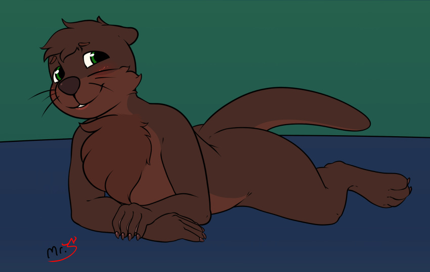 absurd_res anthro blush hi_res lutrine male mammal mr.smile mustelid solo