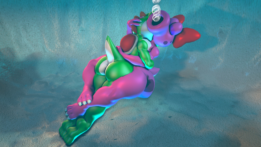 16:9 3_toes 3d_(artwork) air_bubbles ambiguous_penetration barefoot big_butt birdo breasts butt cleavage clothed clothing daemont92 digital_media_(artwork) dinosaur eyes_closed feet female hi_res hug intimate kissing leg_wrap male mario_bros moan nintendo nude penetration reptile scalie sex skinny_dipping soles source_filmmaker toes underwater video_games water yoshi