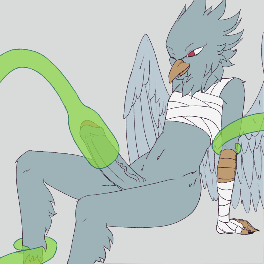 1:1 2020 2d_animation animated anthro avian beak digital_media_(artwork) erection feathers genitals humanoid_penis loop male penile penis penis_milking sex smol_seto solo tentacle_fellatio tentacle_sex tentacles wings