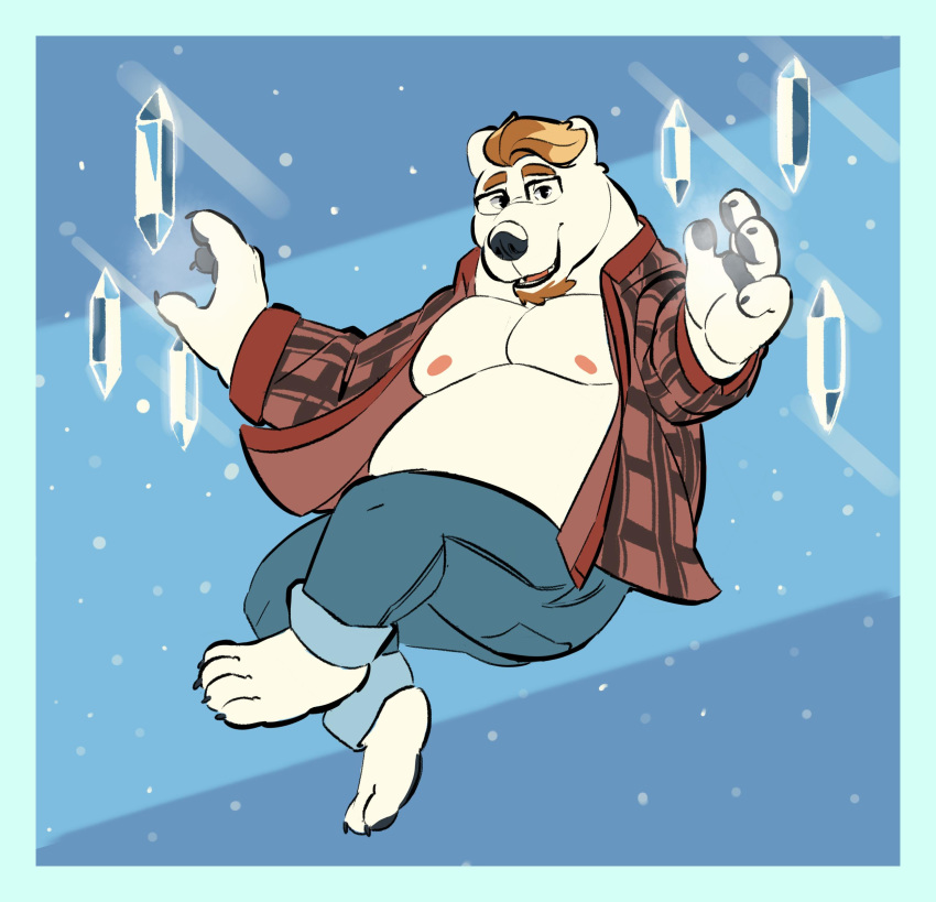 2019 absurd_res anthro belly bottomwear burrnie clothed clothing eyewear glasses hi_res magic male mammal moobs nipples open_shirt overweight overweight_male pants polar_bear shirt solo topwear ursid ursine