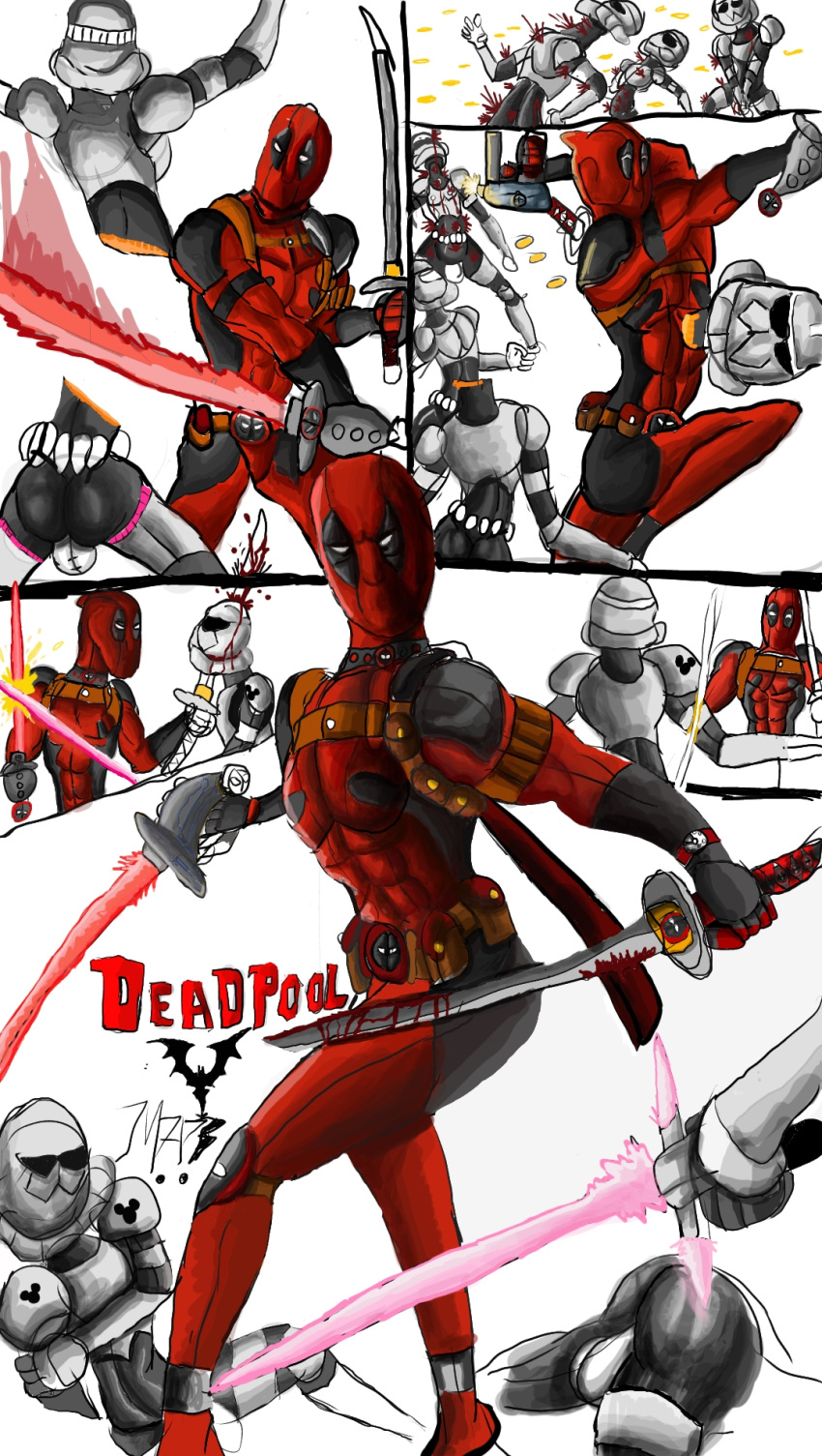 butt butt_shot comic deadpool dismemberment disney fight hi_res human humanoid lightsaber male mammal marvel not_furry skyrim_90 star_wars stormtrooper weapon