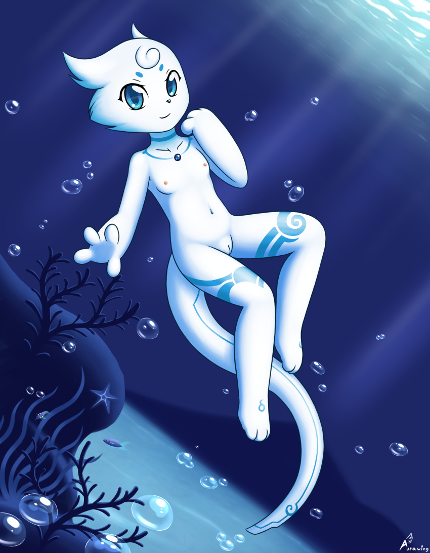 2020 absurd_res anthro aurawing blue_body blue_eyes blue_skin female flat_chested hi_res kemono long_tail looking_at_viewer mammal navel nipples nude sea smile solo underwater water young