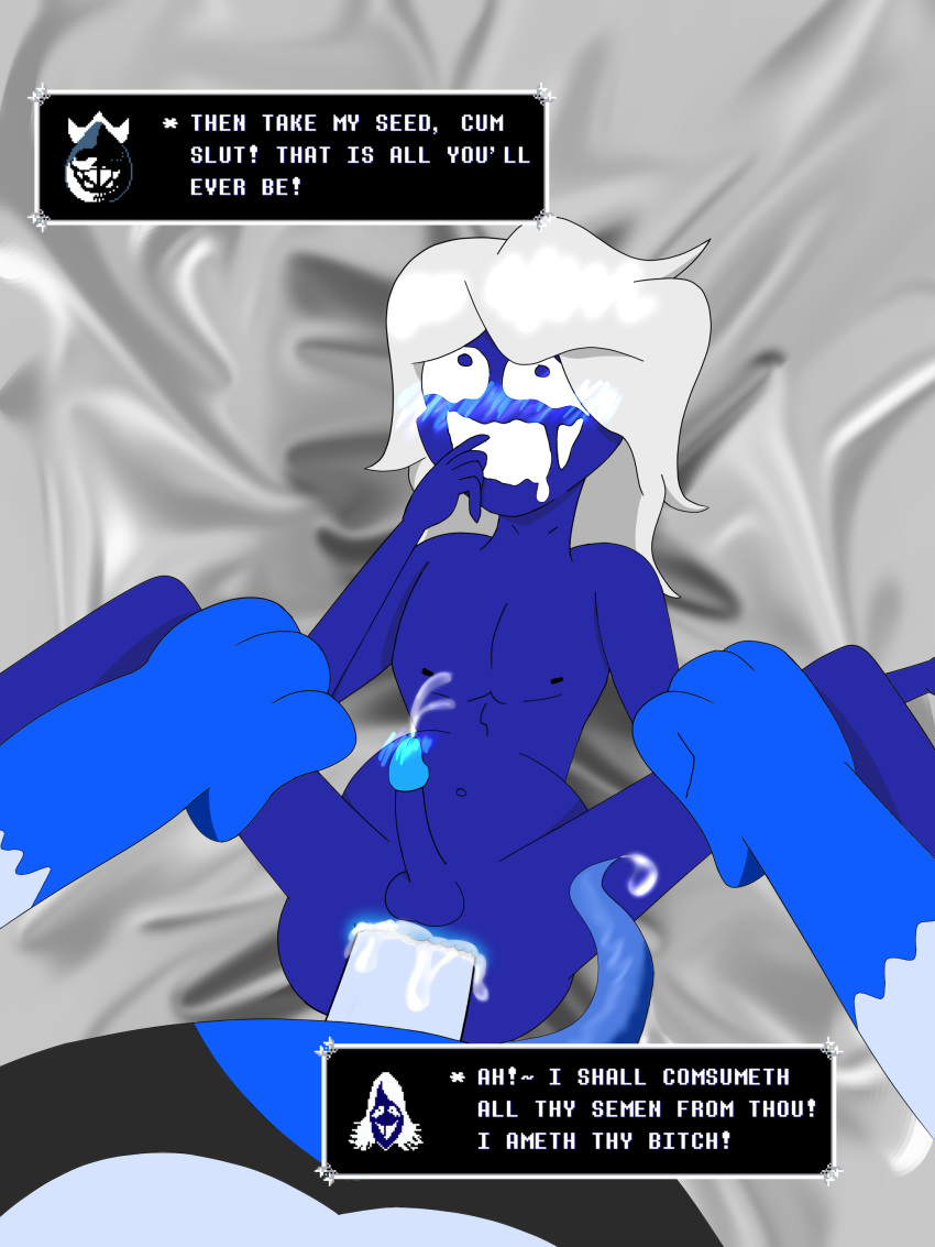 &spades; 2020 3/3 absurd_res ahegao anal anal_penetration anus balls bed belly big_belly big_penis biped blue_body blue_eyes blush bodily_fluids bulge butt card clothed clothing cum cum_in_ass cum_inside darkner deltarune dialogue digital_drawing_(artwork) digital_media_(artwork) drooling duo ejaculation english_text erection fingers furniture genital_fluids genitals hair handwear hi_res humanoid humanoid_hands humanoid_penetrated humanoid_penis king_of_spades long_hair looking_pleasured looking_up lying male male/male male_penetrated male_penetrating male_penetrating_male missionary_position missionary_sex nipples not_furry nude on_back on_bed orgasm penetration penis playing_card pose positioning raggens rouxls_kaard saliva sex silk simple_background size_difference smile solo_focus spade spade_king spread_legs spreading submissive suit_symbol text toby_fox uke uncensored undertale video_games white_hair
