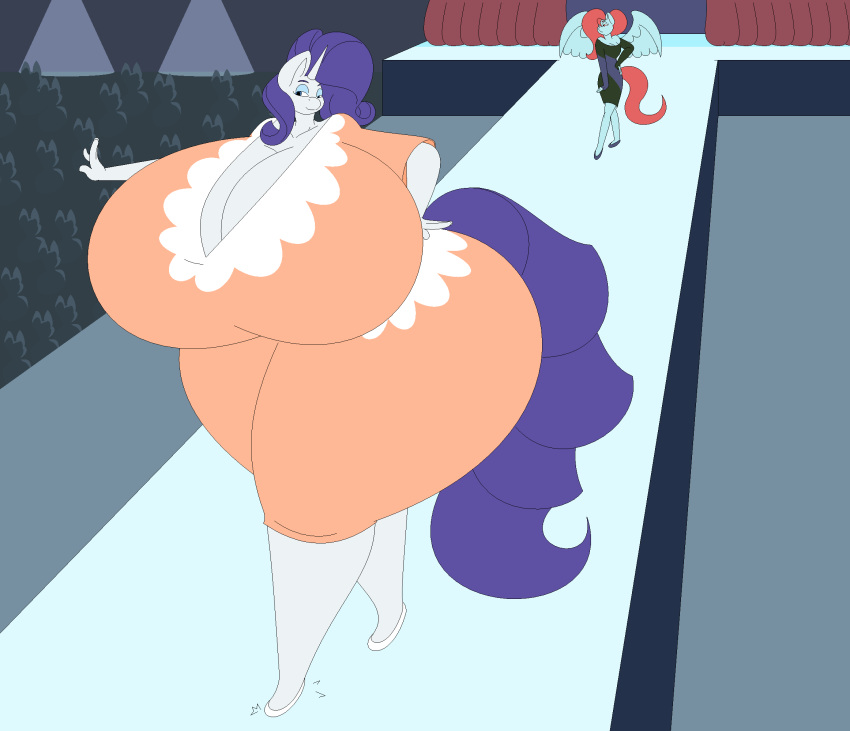 anthro big_breasts breasts cleavage clothed clothing equid female friendship_is_magic hi_res horn huge_breasts hyper hyper_breasts mammal my_little_pony rarity_(mlp) runway thick_thighs two-ton-neko unicorn