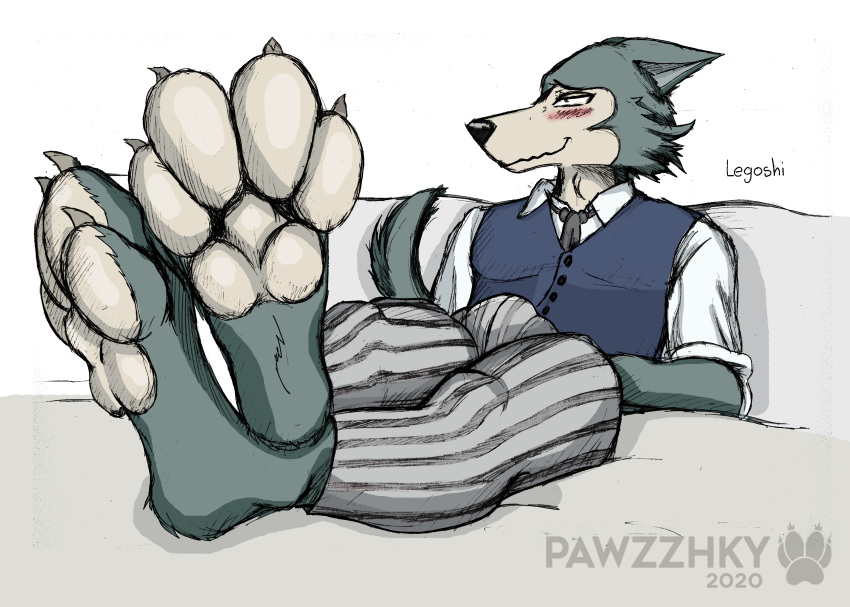 2020 4_toes absurd_res beastars blush canid canine canis claws feet foot_fetish hi_res legoshi_(beastars) male mammal pawpads paws pawzzhky soles toe_claws toes wolf