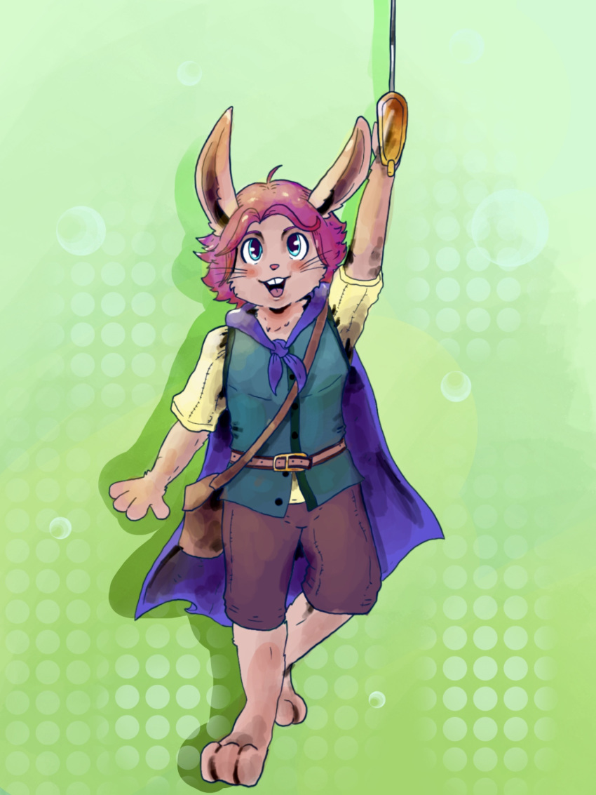 child cloak clothing colorful cub fantasy hare hi_res invalid_tag kinkykenku lagomorph leporid male mammal melee_weapon rabbit rapier simple_background sword weapon young