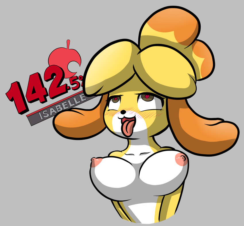 &lt;3 &lt;3_eyes absurd_res ahegao animal_crossing anthro blush breasts canid canine canis female hi_res isabelle_(animal_crossing) looking_pleasured mammal nintendo nipples nude ravirr94 solo super_smash_bros. tongue tongue_out video_games