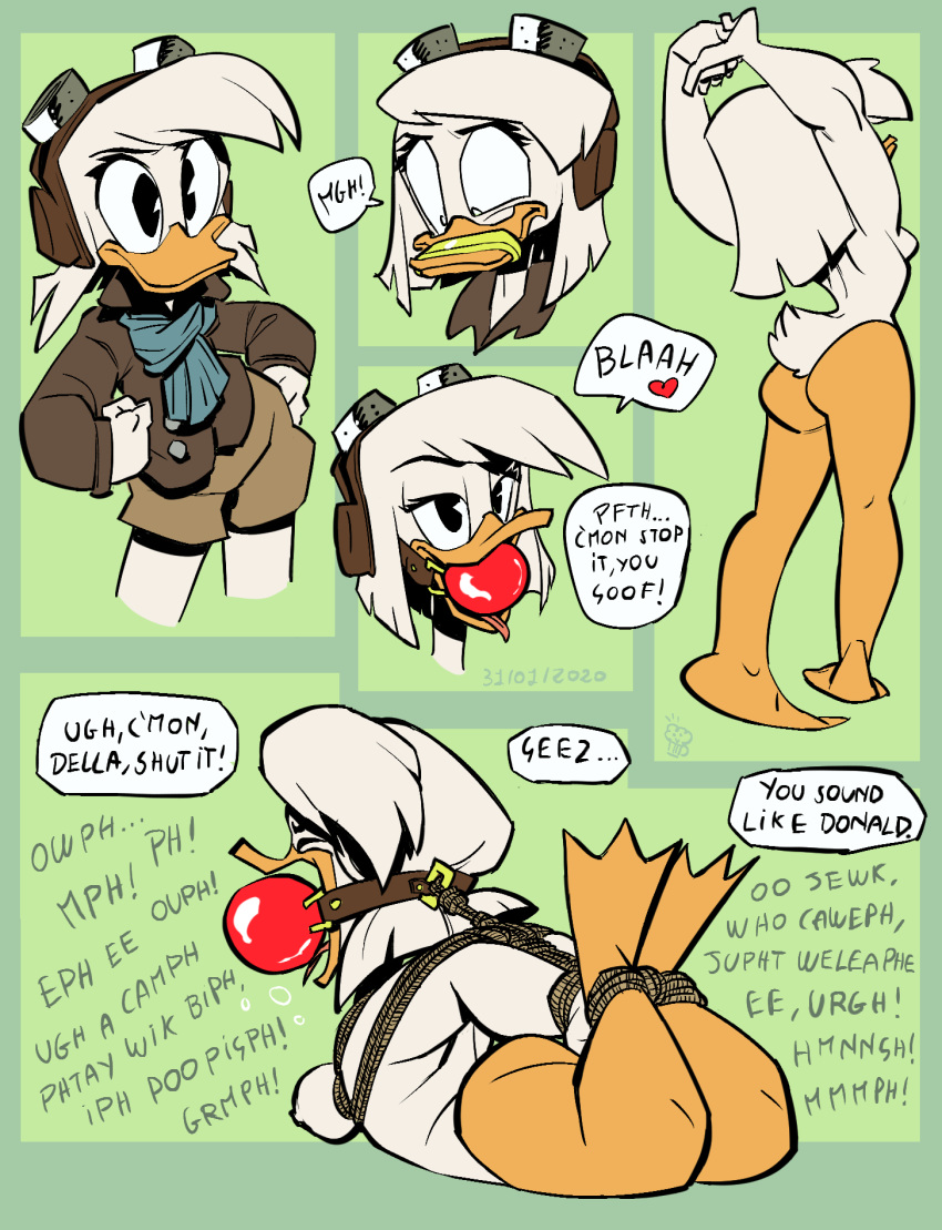 anatid anseriform anthro avian ball_gag bdsm beak bird bondage bound breasts butt della_duck digital_media_(artwork) disney duck ducktales(2017) ducktales_(2017) female forced gag gagged hi_res invalid_tag mammal nipples nude oddjuice pain simple_background torture