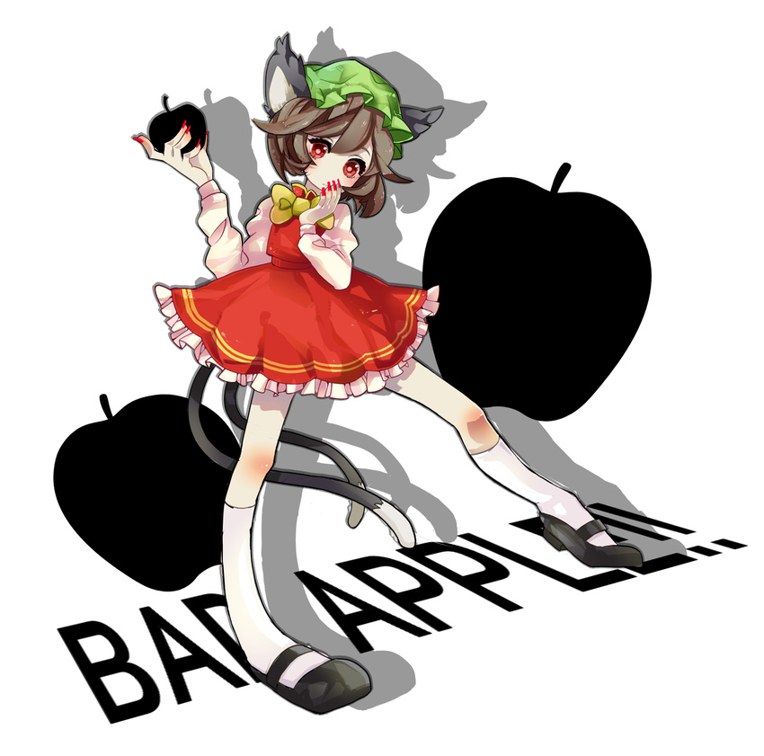 animal_ears bad_apple!! brown_hair cat_ears cat_tail chen error highres multiple_tails red_eyes setunalight short_hair solo tail touhou