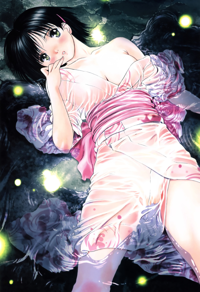 absurdres black_hair blush highres kobayashi_hiyoko non-web_source official_art oku-sama_wa_joshi_kousei onohara_asami see-through short_hair solo wet wet_clothes