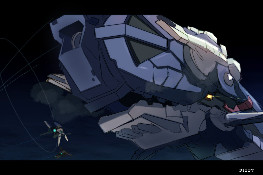 aircraft airplane battleship cannon commentary darius darius_burst fighter_jet from_below glowing glowing_eyes great_thing jet mecha military military_vehicle sate_light ship silver_hawk space_craft space_whale starfighter turret warship watercraft