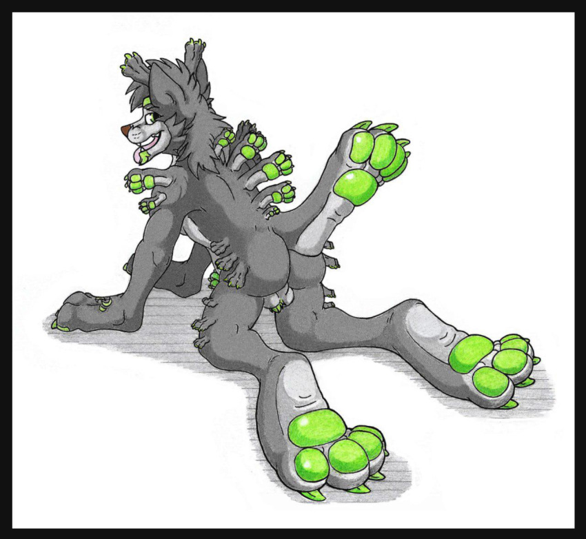 anthro canid canine canis danwolf foot_focus foot_hands footpaw_hands male mammal multi_paw pawbeast pawpads solo transformation wolf