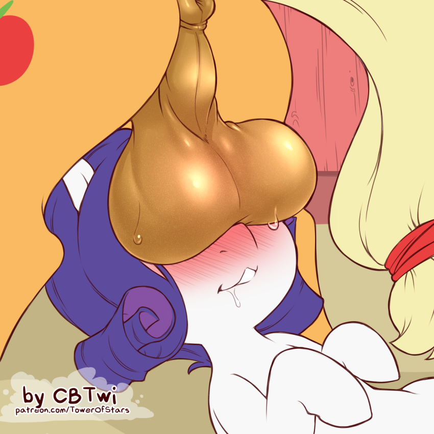 1:1 2020 anus applejack_(mlp) balls blush bodily_fluids cold-blooded-twilight crossgender cutie_mark digital_media_(artwork) drooling duo earth_pony equid equine faceless_male feral friendship_is_magic genitals hi_res horse male mammal my_little_pony pony rarity_(mlp) saliva solo_focus sweat sweatdrop tailband tea_bagging text these_aren't_my_glasses url