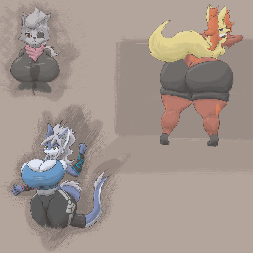 1:1 2020 anthro big_butt blue_body blue_fur breast_squish breasts butt bxulnooxgard camel_toe canid canine canis cleavage clothed clothing crescera crossgender delphox dragon eye_patch eyewear female flayra fur furred_dragon grey_body grey_fur hair hi_res huge_butt hyper hyper_butt leggings legwear looking_at_viewer mammal nintendo nipple_outline open_mouth panties plump_camel_toe pok&eacute;mon pok&eacute;mon_(species) ponytail red_eyes scarf squish star_fox tailwear thick_thighs thigh_squish underwear video_games wide_hips wolf wolf_o'donnell wraps wrist_wraps yellow_body yellow_fur
