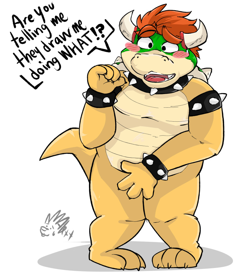 2019 absurd_res aleexx_fur alexxfur2 anthro blush bowser english_text hi_res humanoid_hands koopa mario_bros nintendo scalie simple_background slightly_chubby solo text video_games white_background