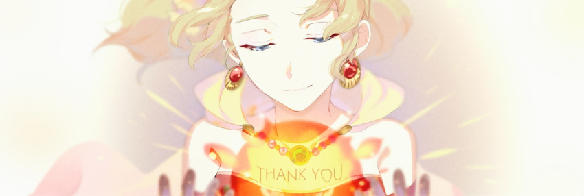 1girl breasts cape closed_mouth commentary_request dress earrings final_fantasy final_fantasy_vi gloves jewelry medium_hair simple_background smile solo thank_you tina_branford yawai_tofu