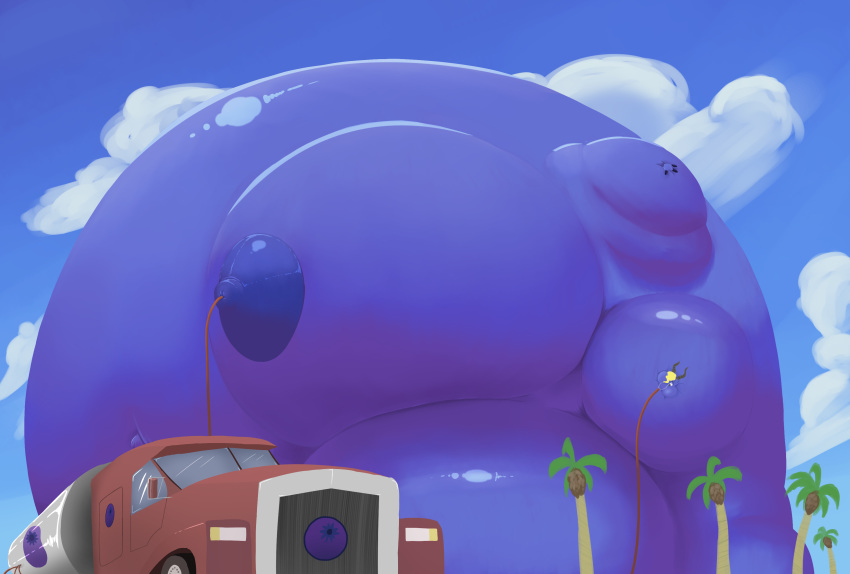 absurd_res big_breasts blonde_hair blueberry_(disambiguation) blueberry_inflation breasts cloud disney food fruit gazelle_(zootopia) hair hi_res horn hose huge_breasts hyper hyper_breasts inflation navel nipples plant sky slavman_(artist) truck vehicle zootopia