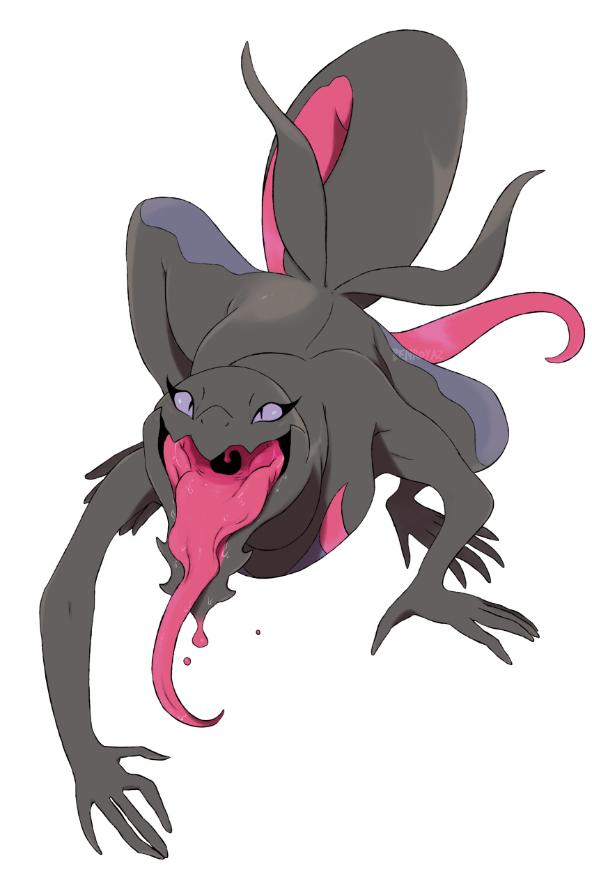 2019 absurd_res anthro benroyaz digital_media_(artwork) female hi_res long_tongue looking_at_viewer nintendo open_mouth pok&eacute;mon pok&eacute;mon_(species) purple_eyes reptile salazzle scalie simple_background slit_pupils smile solo tongue tongue_out video_games white_background