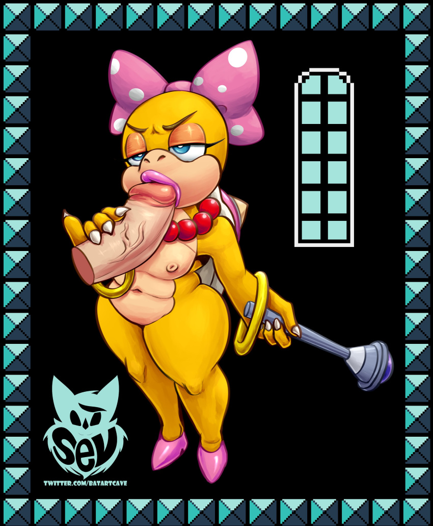 absurd_res accessory anthro batartcave bead_necklace bedroom_eyes blue_eyes bracelet breasts claws clothing color_edit colored disembodied_penis duo edit eyeshadow fellatio female footwear genitals hair_accessory hair_bow hair_ribbon hi_res high_heels holding_penis humanoid_penis jewelry koopa koopaling lipstick makeup male male/female mario_bros mascara narrowed_eyes navel necklace nintendo nipples non-mammal_breasts nude oral penetration penile penis ribbons scalie seductive sex shallow_penetration shell shoes small_breasts solo_focus spikes sr standing thick_thighs video_games wand wendy_o._koopa wide_hips