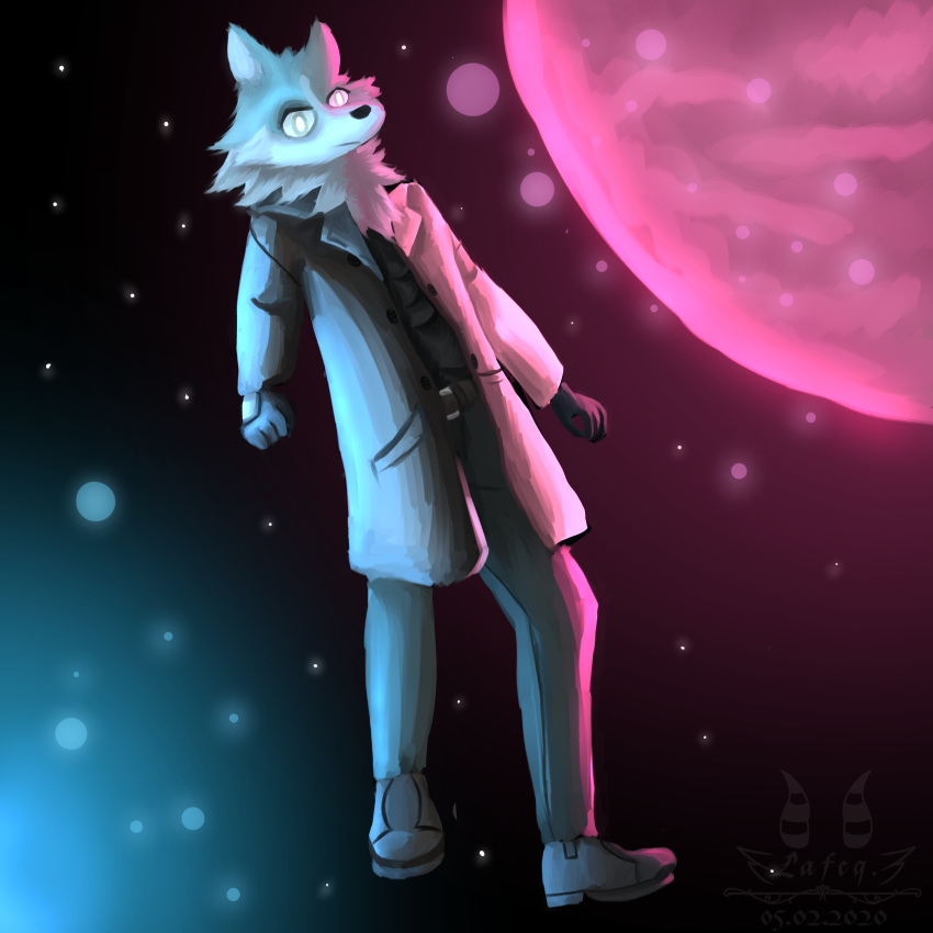 1:1 2020 absurd_res anime anthro brand_new_animal canid canine canis chest_tuft clothed clothing fur handwear hi_res jacket kemono lafeq male mammal planet shirou_ogami solo space star studio_trigger topwear tuft wolf zero_gravity