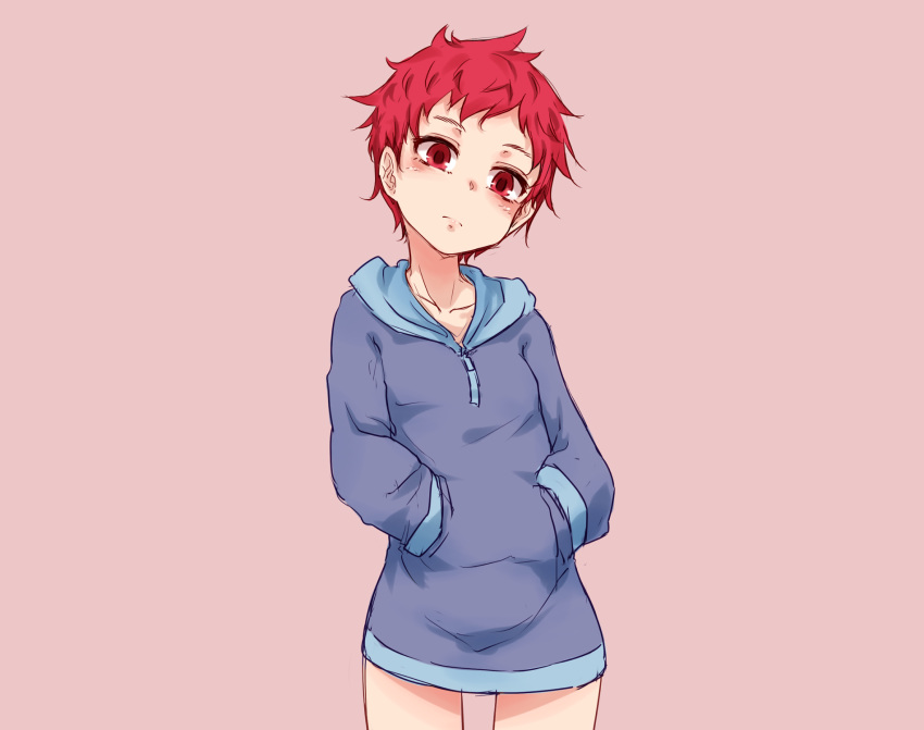 hoodie hourai_kochou kumatora mother pink red_eyes red_hair short_hair sketch