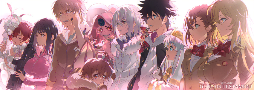 3boys 6+girls absurdres accelerator ahoge albino bare_shoulders black_hair blonde_hair breasts cat coat demon_girl demon_wings dion_fortune dress fingernails fur-trimmed_jacket fur_trim gun habit hair_ornament hamazura_shiage headgear highres hime_cut hooded_coat horizontal_pupils index jacket kagura_kurosaki kamijou_touma large_breasts last_order minigirl misaka_mikoto multiple_boys multiple_girls nun one_eye_closed open_mouth othinus pale_skin pointy_ears qliphah_puzzle_545 red_eyes red_hair ribbon rifle robe safety_pin school_uniform sharp_fingernails sharp_teeth shokuhou_misaki silver_hair smile sniper_rifle sphinx_(index) strapless strapless_dress suppressor symbol-shaped_pupils takitsubo_rikou teeth tentacle_hair to_aru_majutsu_no_index to_aru_majutsu_no_index:_genesis_testament tokiwadai_school_uniform track_suit weapon white_coat white_hair wings winter_clothes winter_coat yellow_pupils