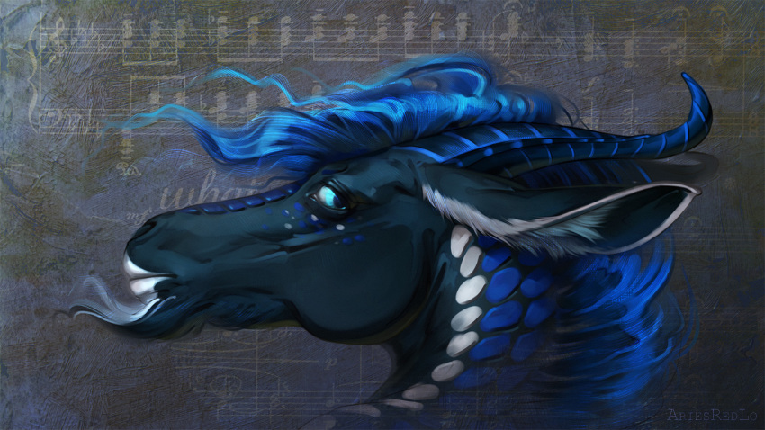 16:9 2020 bagheera blue_eyes blue_hair digital_media_(artwork) dragon fur furred_dragon hair headshot_portrait hi_res horn portrait