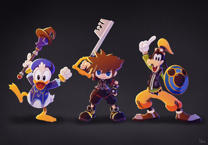 anatid anseriform anthro avian bird canid canine canis disney domestic_dog donald_duck duck goofy_(disney) group hi_res holding_object human kingdom_hearts male mammal sora_(kingdom_hearts) square_enix uno_yuuji video_games