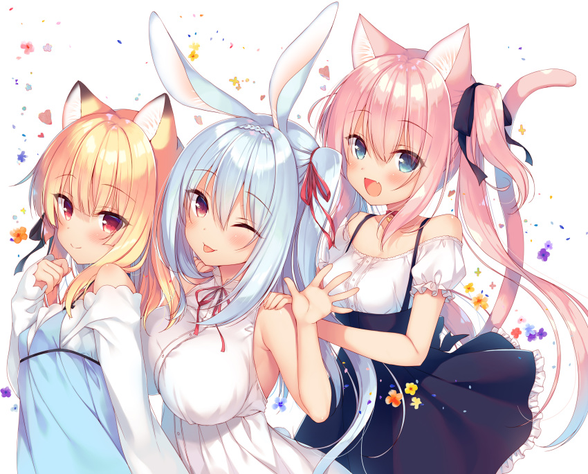 animal_ears boku_no_risou_no_isekai_seikatsu bunny_ears chise_(ichiri) dress ichiri kitsune misia_(ichiri) nekomimi rabimea_(ichiri) tail