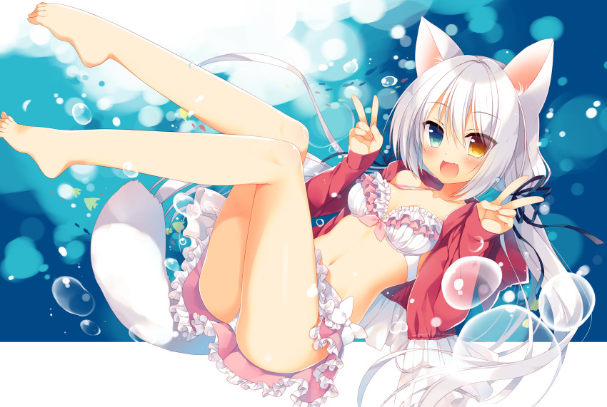 animal_ears bicolored_eyes bikini ichiri original swimsuit tail