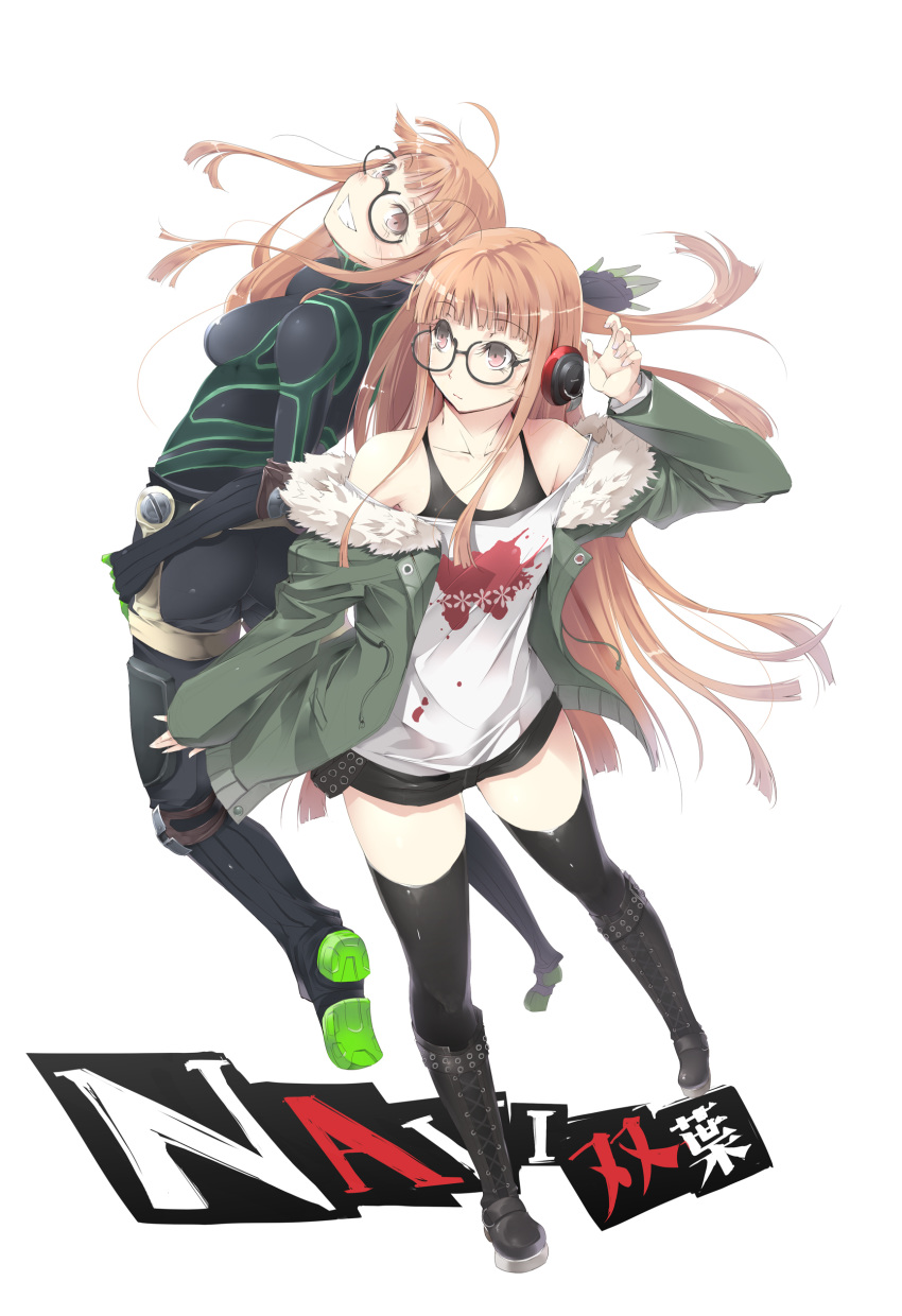 ass bodysuit headphones megane persona_5 sakura_futaba satomi thighhighs