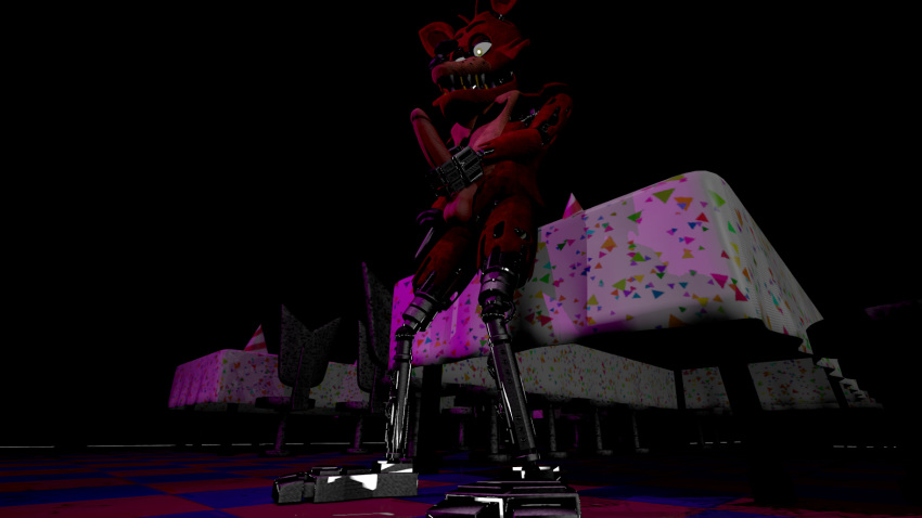 16:9 3d_(artwork) animatronic balls big_balls big_penis canid canine digital_media_(artwork) erect_cock erection five_nights_at_freddy's fox foxy_(fnaf) genitals hi_res humanoid_penis machine male mammal nude penis robot solo video_games