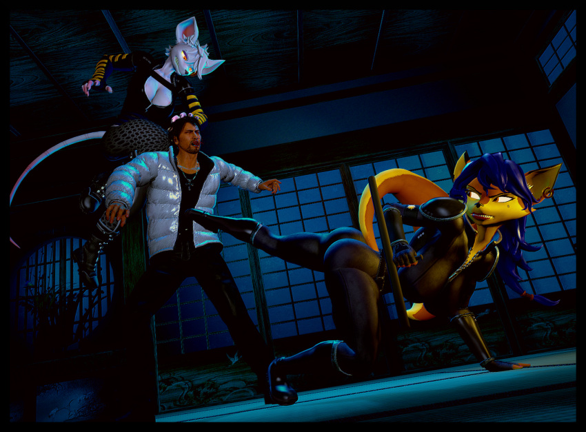 2023 3d_(artwork) 5_fingers anthro armada_(artist) big_breasts black_hair blood blue_hair bodily_fluids bodysuit boots breasts brown_body brown_eyes brown_fur bubble_butt butt canid canine carmelita_fox claws cleavage clothed clothing club_(weapon) coat crucifix curvy_figure daigo_dojima digital_media_(artwork) ear_piercing ear_ring female fight finger_claws fingerless_gloves fingers fluffy fluffy_tail footwear fox fur garry's_mod gloves group hair handwear human inside jewelry kick light-skinned_male light_body light_skin long_hair long_tail male mammal melee_weapon multicolored_body multicolored_fur murid murine necklace nightstick officer_flint_(foretbwat) orange_eyes piercing rat ring_piercing rodent short_hair skinsuit sly_cooper_(series) sony_corporation sony_interactive_entertainment sucker_punch_productions tail tan_body tan_fur tight_clothing topwear trio two_tone_body two_tone_fur weapon white_body white_fur white_hair yakuza_(series) zipper