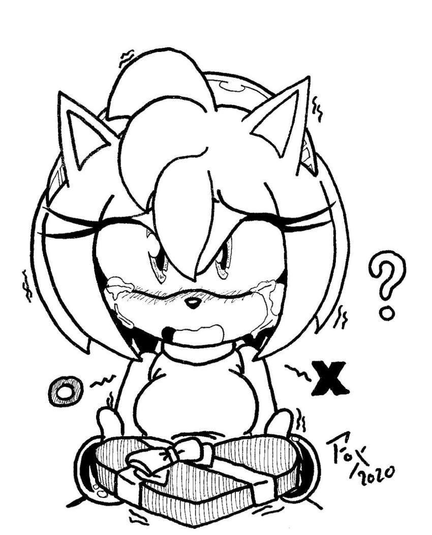 amy_rose anthro black_nose blanck_and_white bodily_fluids bracelet candy chocolate clothed clothing food fox_gungrave gift hi_res holidays jewelry monochrome question sonic_the_hedgehog_(archie)sonic_the_hedgehog_(comics)sonic sonic_the_hedgehog_(series) tears valentine's_day