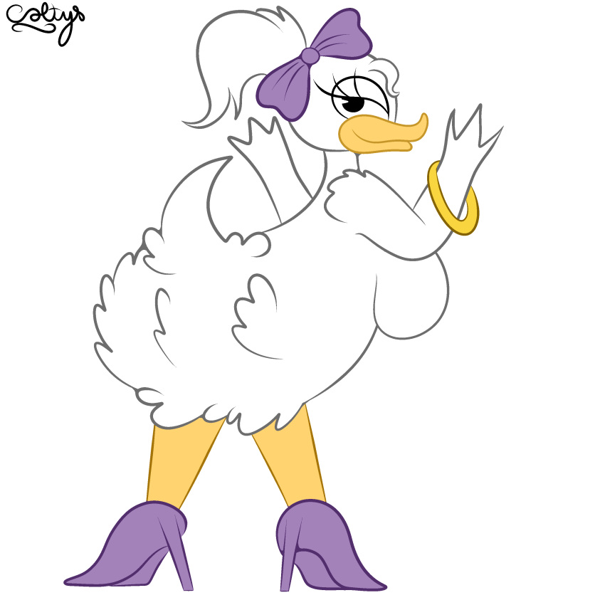 absurd_res accessory anatid anseriform anthro armband avian avian_butt bedroom_eyes big_breasts big_butt bird bow_ribbon breasts butt butt_focus clothing colty8 daisy_duck disney duck feathery_butt featureless_breasts female fluffy_butt footwear hair hair_accessory hair_bow hair_ribbon hi_res high_heels looking_at_viewer mickey_mouse_clubhouse narrowed_eyes non-mammal_breasts nude ponytail ribbons seductive side_boob solo